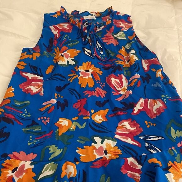 Evelyn Floral Blue Sleeveless Tiered Dress ladies Large - Picture 2 of 10